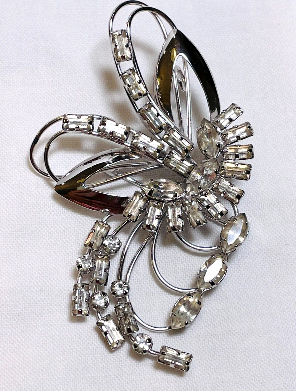VTG Star Art Sterling Silver Butterfly Pin Pendant Brooch Prong Set Rhinestones